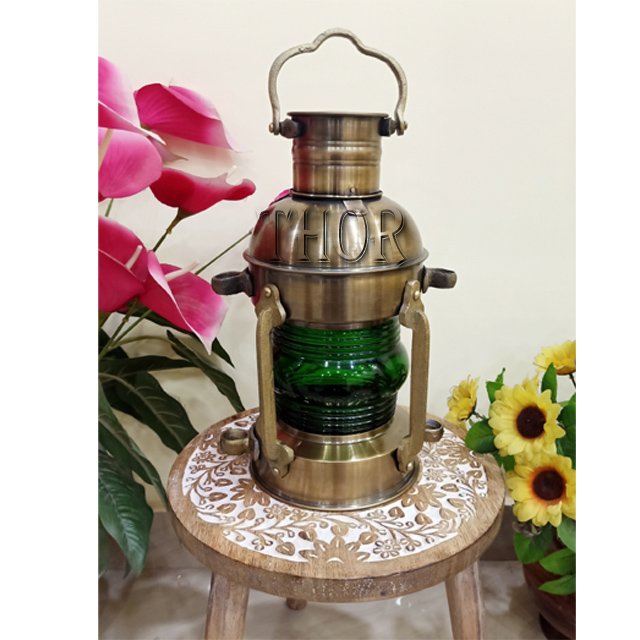 Vintage Brass Green Lamp Maritime Ship Lantern Boat Light Home Decorative Antique Anchor Oil Lamp